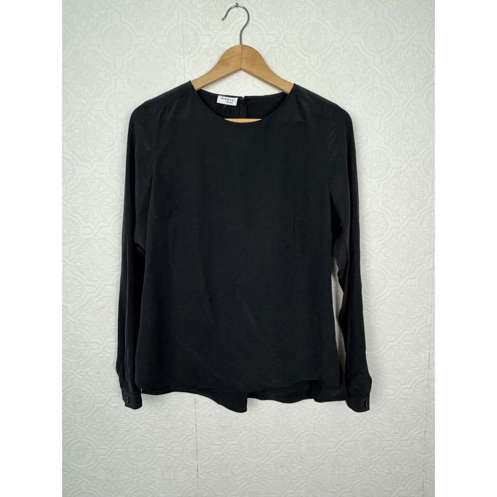 Akris Punto 100% Silk Black Long Sleeve Keyhole Back Blouse Size 8